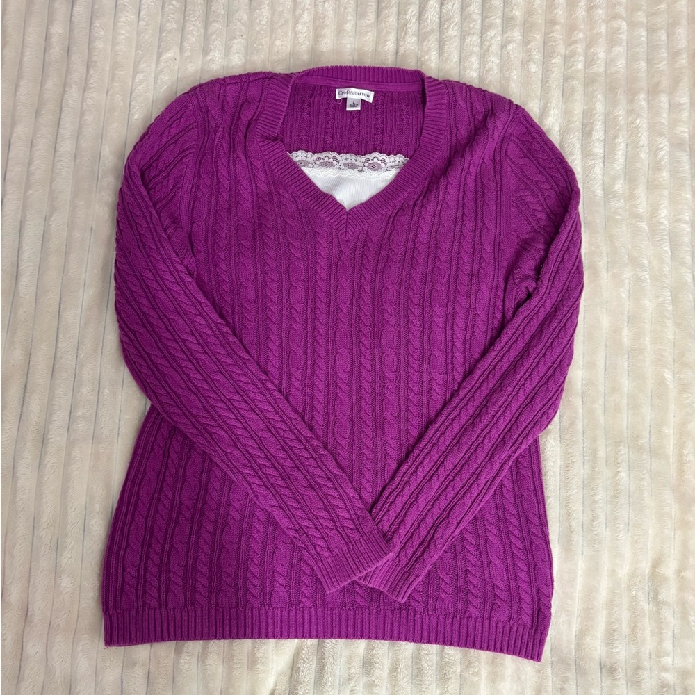 Croft & Barrow Purple V-Neck Sweater Ribbed Knit